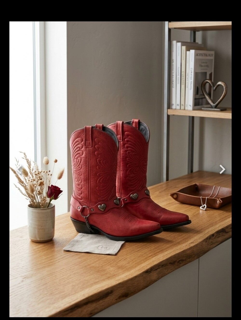 Masterson Boot Co. Red Leather Western Boots with Heart Harness Detail